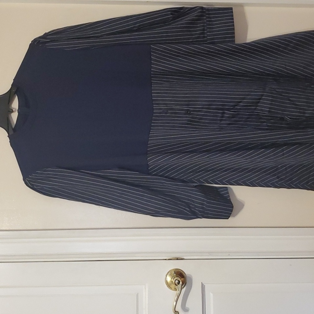SHEIN 3X long sleeve short dress dark blue with white stripes on sleeves/skirt
